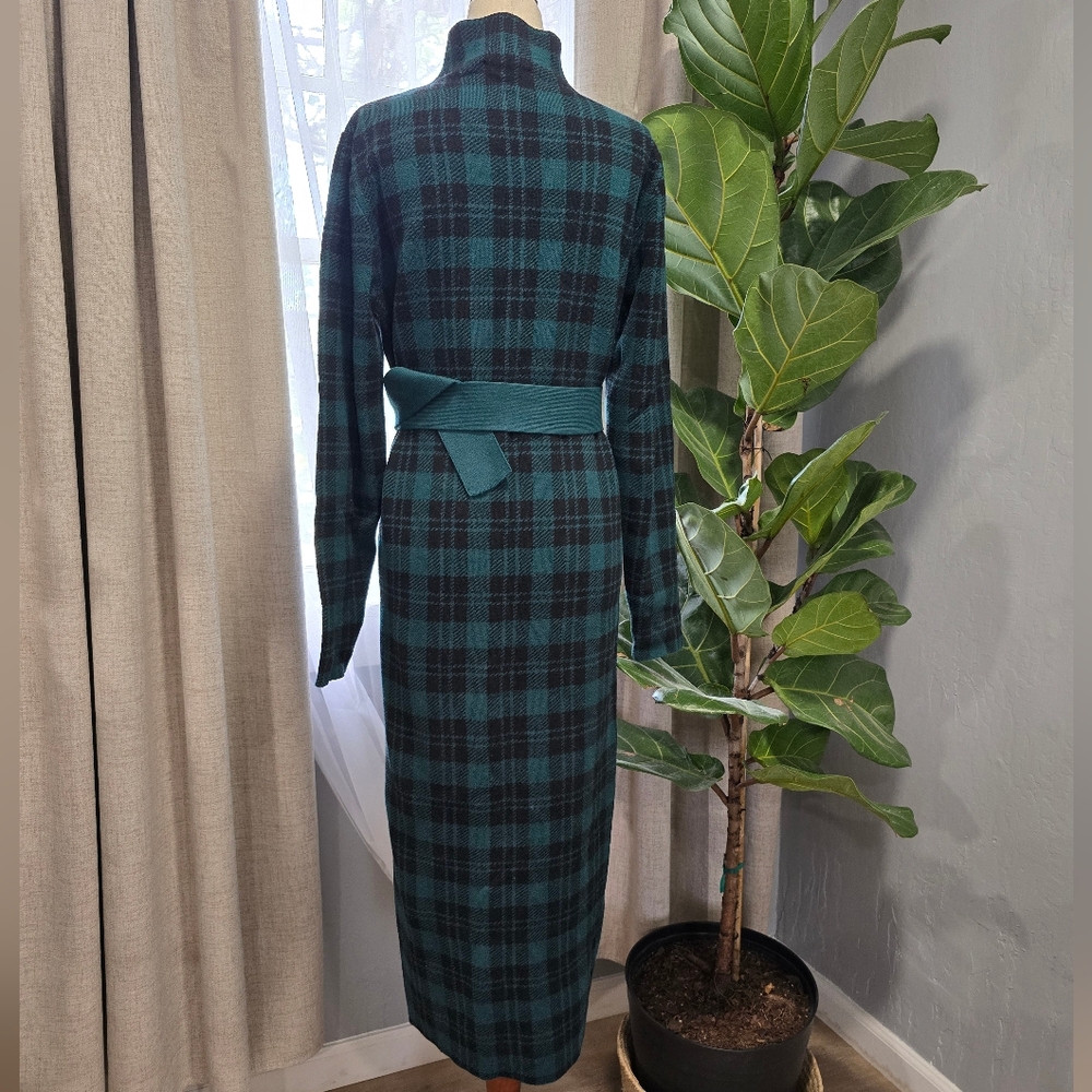 Ann Taylor Green Plaid Knit Midi Dress - Size L - Picture 4 of 7